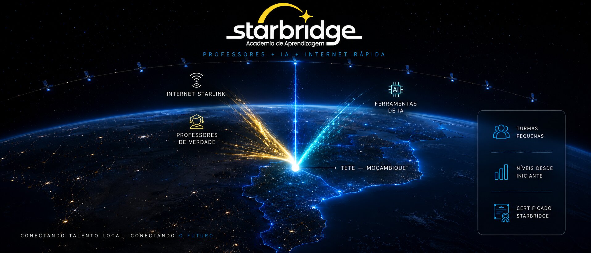 Starbridge Academia de Aprendizagem — professores de verdade, ferramentas de IA e internet Starlink em Tete